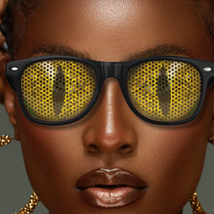 Lizard Reptile Reptilian Slit Eyes Black & Yellow Retro Sunglasses