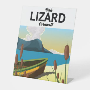 Lizard seaside travel poster postcard pedestal sign