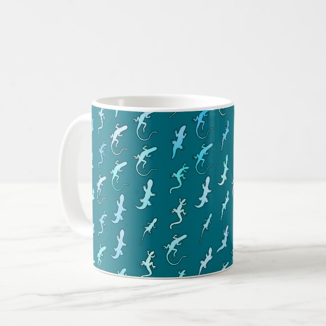 Lizards and Geckos, on teal blue Coffee Mug (Front Left)