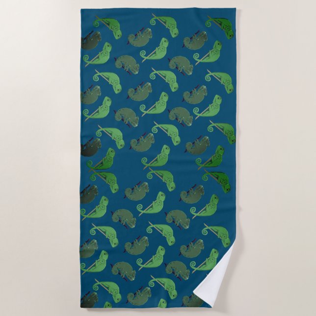 Lizards Chameleons Art  Beach Towel (Front)