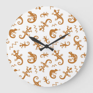 Lizards Chameleons: Seamless Pattern Design. Large Clock