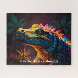Lizzard dragon neon glowing colouful fantasy jigsaw puzzle