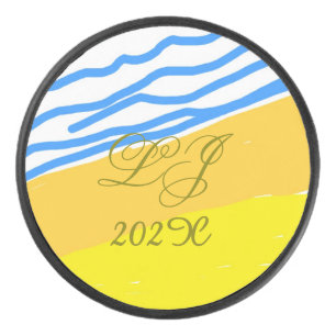 LJ Monogram Elegant Modern Beach Wedding  Hockey Puck
