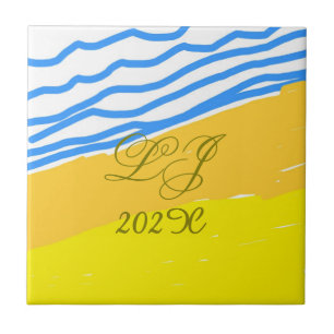 LJ Monogram Elegant Modern Beach Wedding Tile