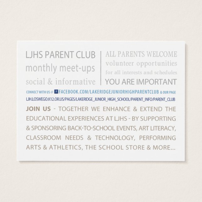 LJHS Parent Club (Back)