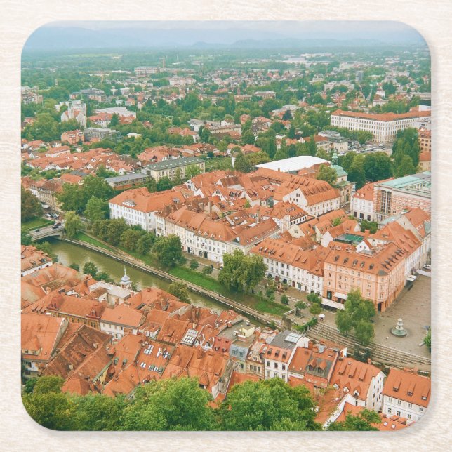 Ljubljana from above square paper coaster (Front)