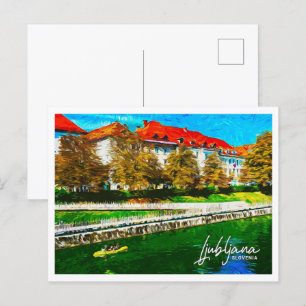 Ljubljana Slovenia Beautiful Oil Paint Landscape Postcard