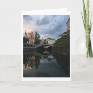 Ljubljana Slovenia River Dusk Reflection Photo Card