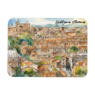 Ljubljana Slovenia Silhouette Watercolor Painting Magnet