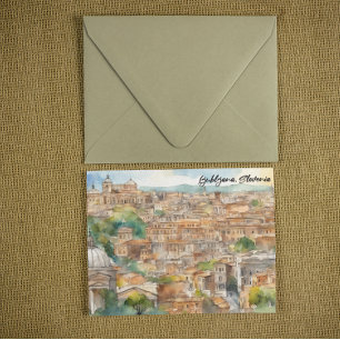 Ljubljana Slovenia Silhouette Watercolor Painting Postcard