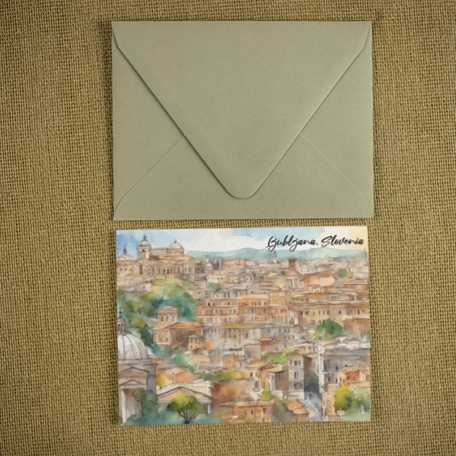 Ljubljana Slovenia Silhouette Watercolor Painting Postcard (Ljubljana Slovenia Silhouette Watercolor Painting)