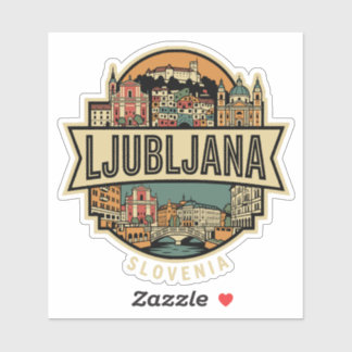 Ljubljana Slovenia Skyline Vintage Travel Badge 