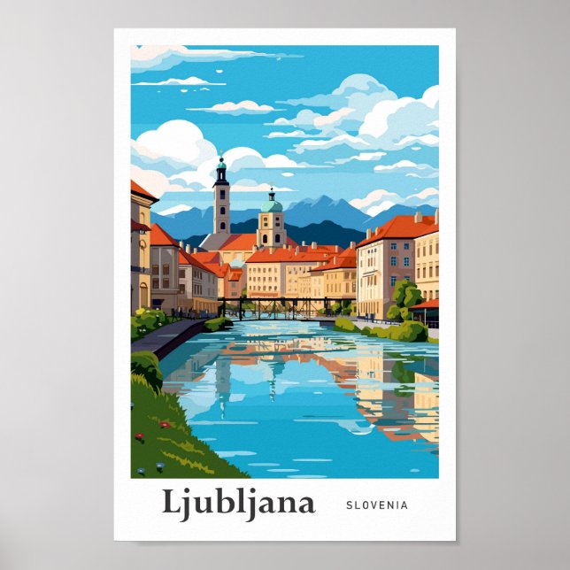 Ljubljana Slovenia Travel Art Vintage Illustration Poster (Front)