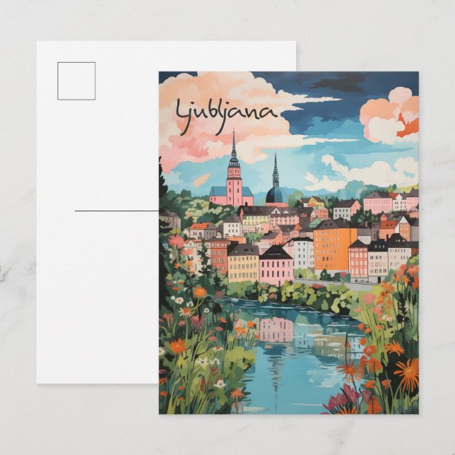 Ljubljana Slovenia Travel City Painting Aesthetic Postcard (Front/Back)