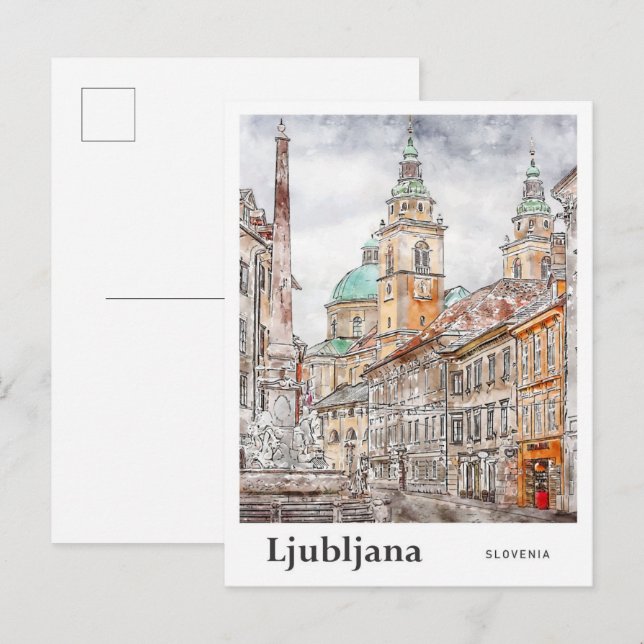 Ljubljana Slovenia Travel Watercolor Hand Drawn Postcard (Front/Back)