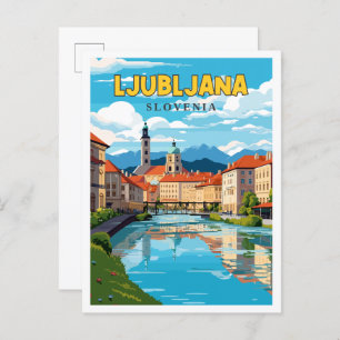Ljubljana Slovenia vintage travel illustration Postcard