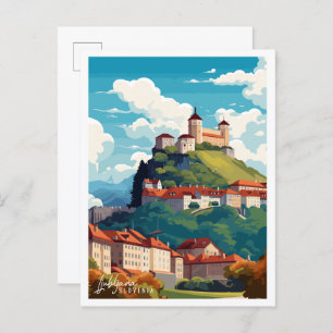 Ljubljana Slovenia vintage travel illustration Postcard