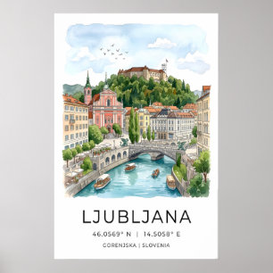 Ljubljana Wall Art Print Teal River and Castle