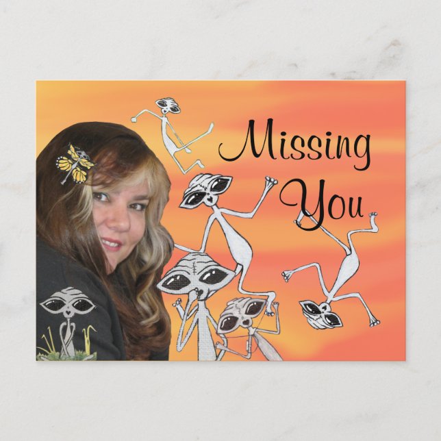 LK and her Alien Friends Missing You Post Card (Front)