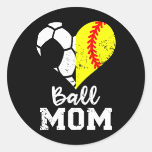 Ll Mom Heart Funny Softll Soccer Mom  Classic Round Sticker