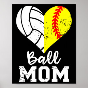 Ll Mom Heart Funny Softll Volleyll Mom Poster