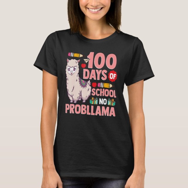 Llama 100 Days Of School No Probllama Teacher Stud T-Shirt (Front)