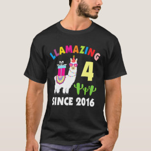 Llama 4 Years Old Birthday  Llama Boys Girls Kids T-Shirt