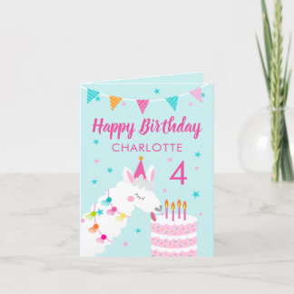 Llama 4th Birthday Happy Birthday Card