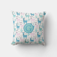 Llama Alapaca Animal Monogram Blue Pink Animals