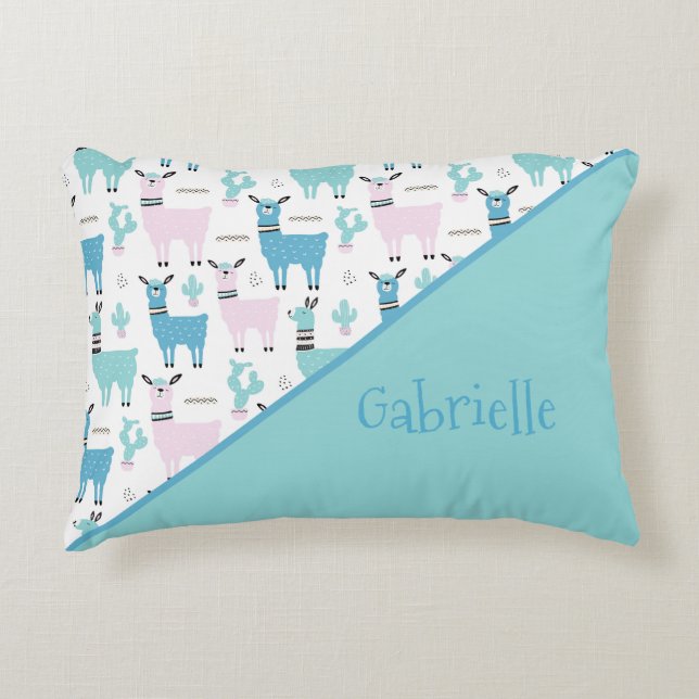 Llama Alapaca Animal Pattern Two Tone Name Decorative Cushion (Front)