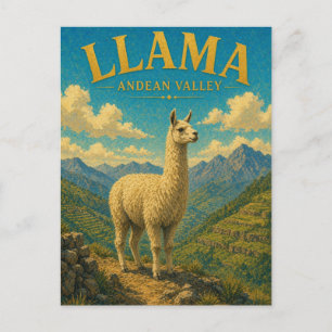 Llama Alpaca Andean Valley Watercolor GeoSaga Postcard