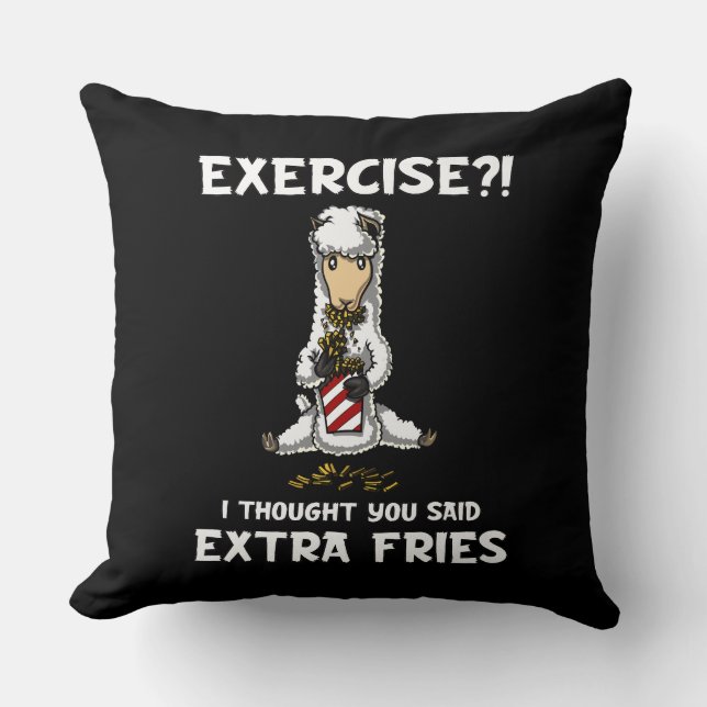 Llama Alpaca Exercise Extra Fries Funny Animal Cushion (Front)