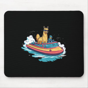 Llama Alpaca On A Boat Design Boating Mouse Pad