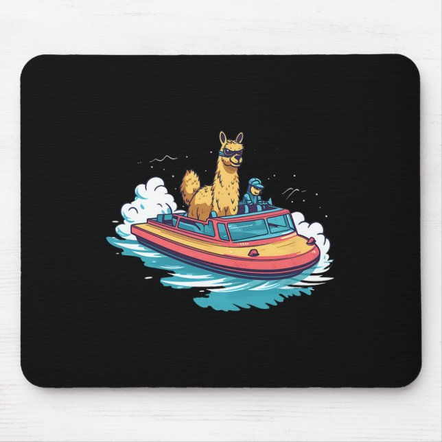 Llama Alpaca On A Boat Design Boating  Mouse Pad (Front)