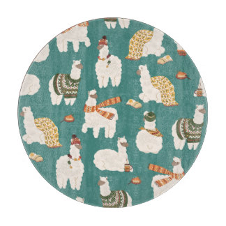 Llama Alpaca Sweater Seamless Pattern. Cutting Board