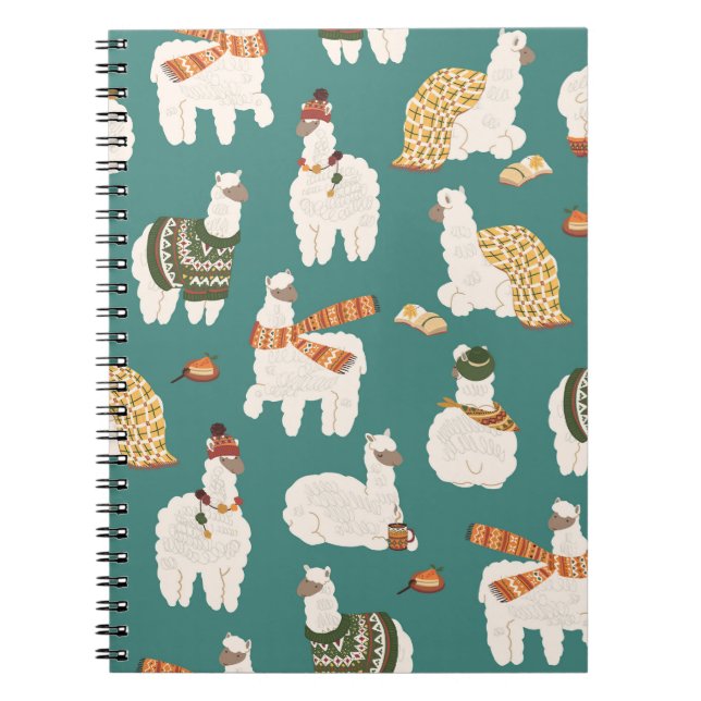 Llama Alpaca Sweater Seamless Pattern. Notebook (Front)