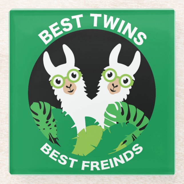 Llama Alpaca Twins Glass Coaster (Front)