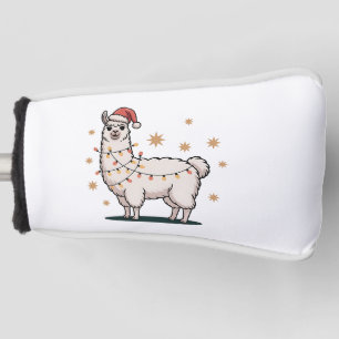 Llama Alpaca With Santa Hat And Christmas Light Golf Head Cover
