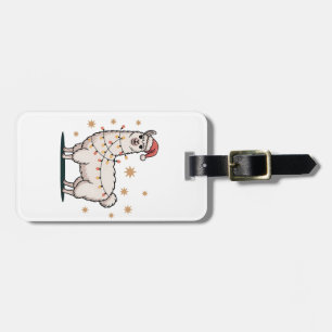 Llama Alpaca With Santa Hat And Christmas Light Luggage Tag