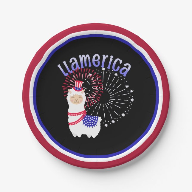 Llama American July 4th Paper Plate (Front)