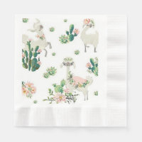 Llama and Cactus Coined Luncheon Paper Napkins