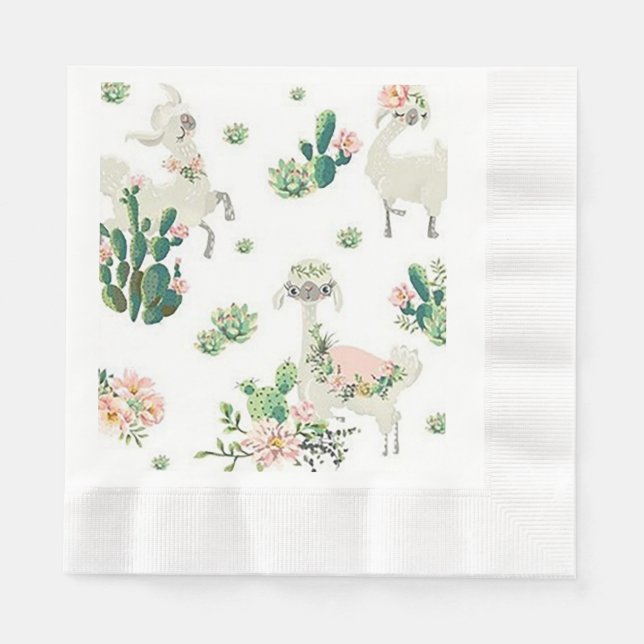 Llama and Cactus Coined Luncheon Paper Napkins (Front)