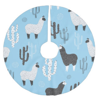 Llama and cactus, cute pattern. brushed polyester tree skirt