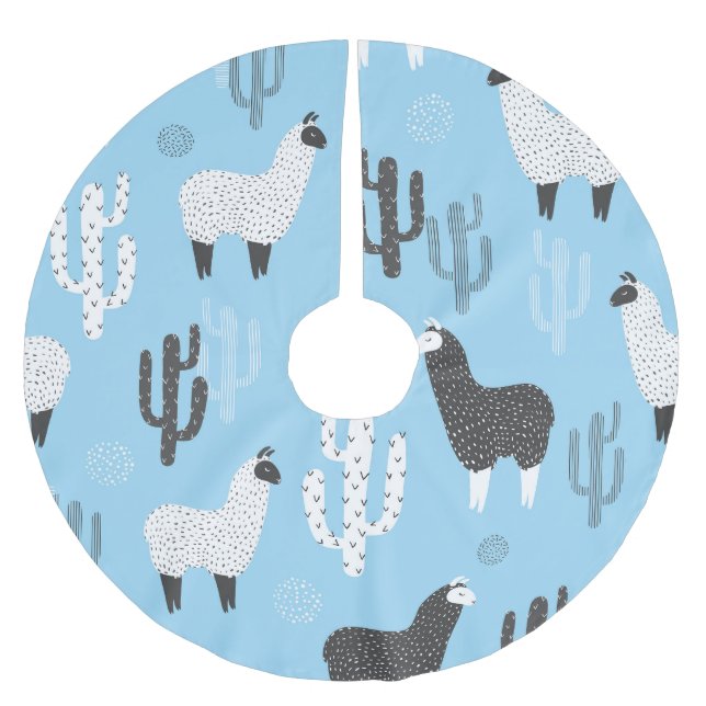 Llama and cactus, cute pattern. brushed polyester tree skirt (Front)