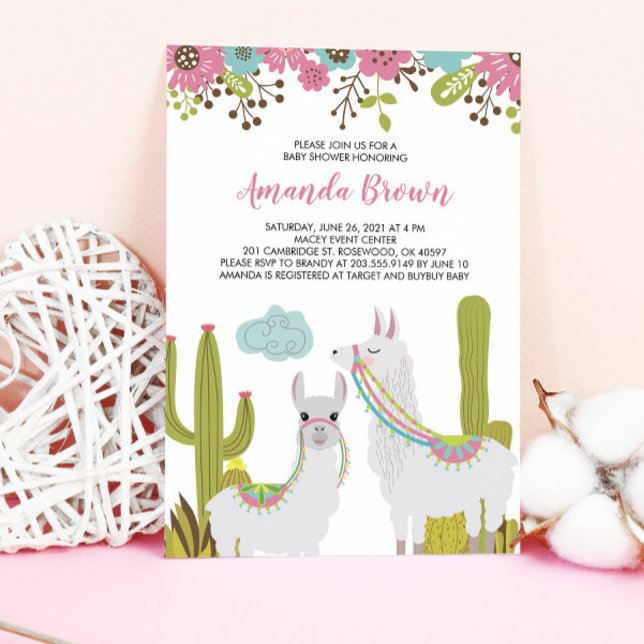 Llama and Cactus Fiesta Baby Shower Invitation (Creator Uploaded)