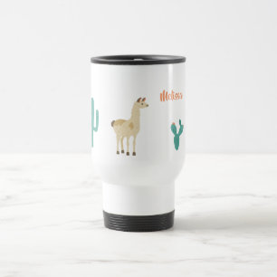 Llama and cactus on white add a name travel mug