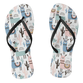 Llama and Cactus Pattern in Blue, Green & Pink Jandals