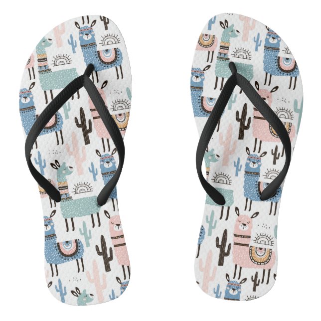 Llama and Cactus Pattern in Blue, Green & Pink Jandals (Footbed)