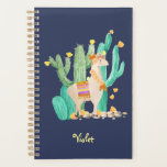 Llama and Cactus Watercolor Blue Personalised Planner<br><div class="desc">Cute llama scene in watercolor, which you can personalise with your name or custom text. This pretty blonde llama has a flower and feathers in her hair, a matching garland and a traditional Peruvian saddle mat. She is standing in a flowering cactus garden with pretty yellow blooms. This is a...</div>