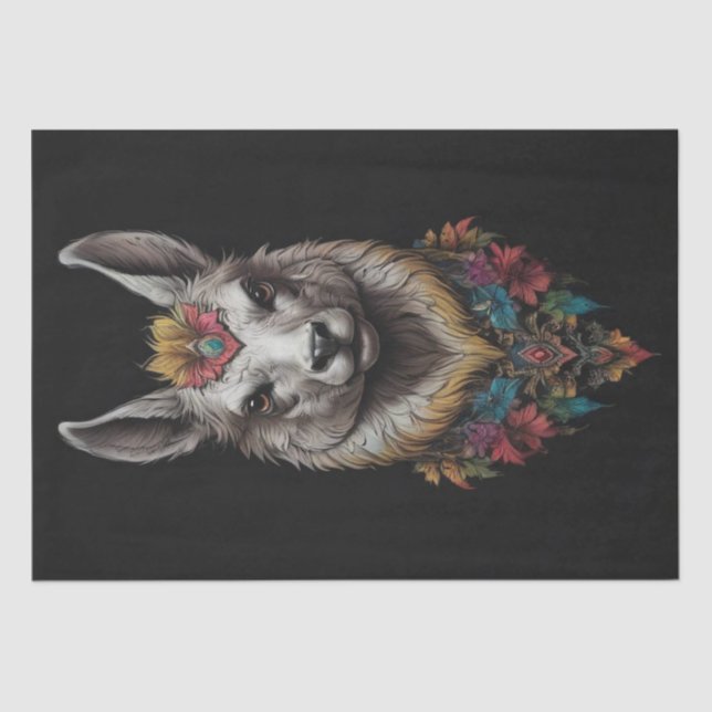 Llama And Flower Portrait, Decoupage Tissue Paper (Front)
